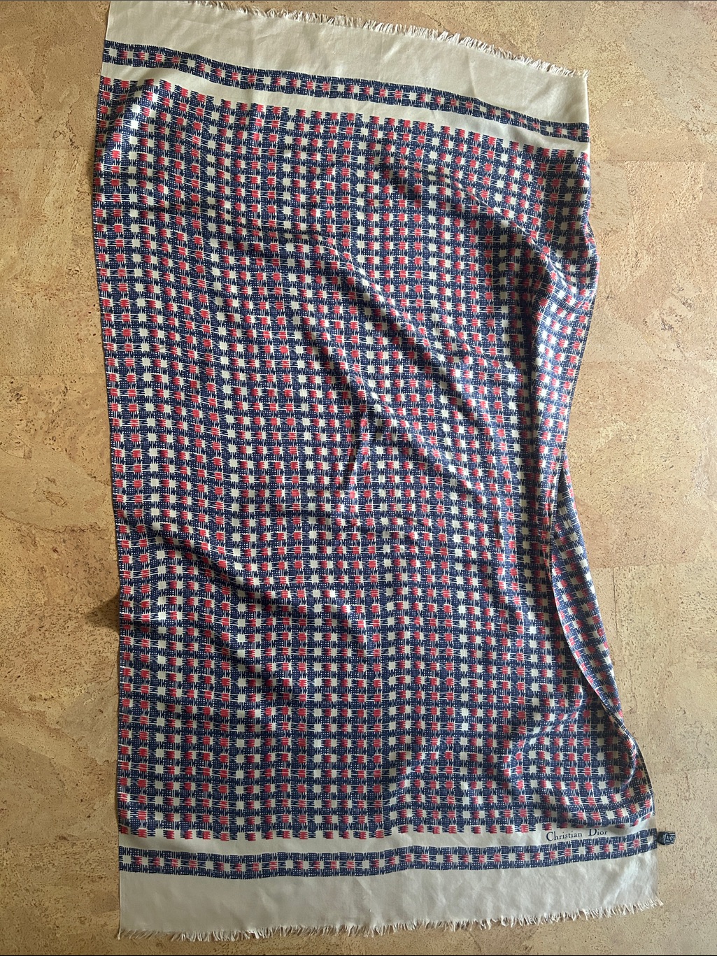 Dior Navy, Cream And Red Printed Midi Skirt